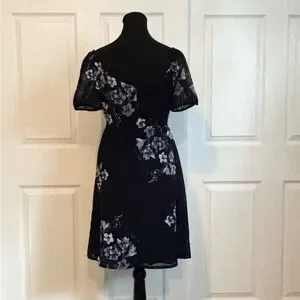 le chateau | Dresses | Le Chateau Blue And White Square Neck Puff Sleeve  Midi Dress | Poshmark